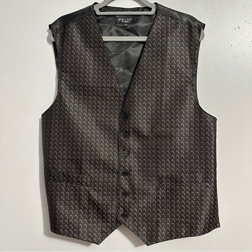 Novel-ties By Roffe Black Suit Vest Holiday Candycanes Christmas. Size L/XL